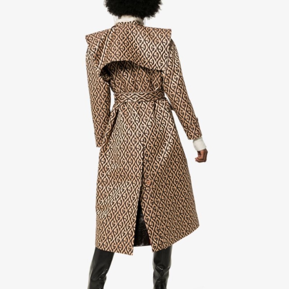 New authentic Gucci jacket Rhombus Belted Trench Coat brown 44  Large sz 8 - Picture 3 of 16
